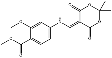 4-[(2,2-Dimethyl-4,6-dioxo-[1,3]dioxan-5-ylidenemethyl)-amino]-2-methoxy-benzoic acid methyl ester Struktur