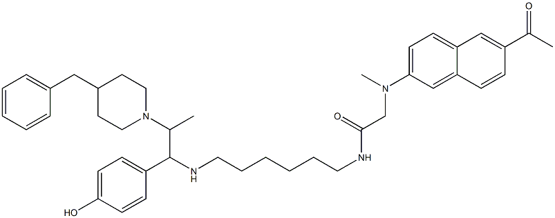 Acetamide, 2-[(6-acetyl-2-naphthalenyl)methylamino]-N-[6-[[1-(4-hydroxyphenyl)-2-[4-(phenylmethyl)-1-piperidinyl]propyl]amino]hexyl]-,2135816-59-8,结构式