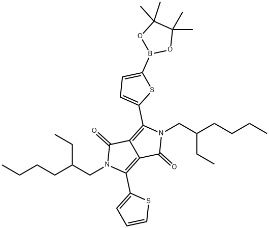 2,5-Bis-(2-ethyl-hexyl)-3-[5-(4,4,5,5-tetramethyl-[1,3,2]dioxaborolan-2-yl)-thiophen-2-yl]-6-thiophen-2-yl-2,5-dihydro-pyrrolo[3,4-c]pyrrole-1,4-dione, 2197974-48-2, 结构式