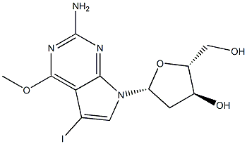 (2R,3S,5R)-5-(2-amino-5-iodo-4-methoxy-7H-pyrrolo[2,3-d]pyrimidin-7-yl)-2-(hydroxymethyl)tetrahydrofuran-3-ol Structure