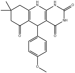 5-(4-methoxyphenyl)-8,8-dimethyl-5,8,9,10-tetrahydropyrimido[4,5-b]quinoline-2,4,6(1H,3H,7H)-trione Struktur