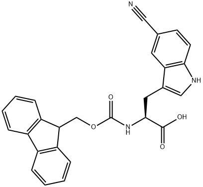 (S)-2-(((((9H-芴-9-基)甲基氧基)羰)氨基)-3-(5-氰基-1H-吲哚-3-基)丙酸, 223581-98-4, 结构式