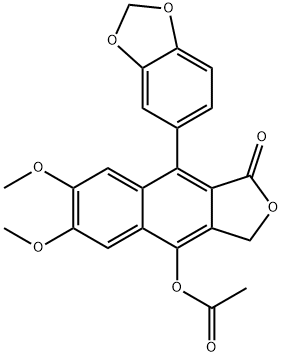 9-(benzo[d][1,3]dioxol-5-yl)-6,7-dimethoxy-1-oxo-1,3-dihydronaphtho[2,3-c]furan-4-yl acetate 化学構造式