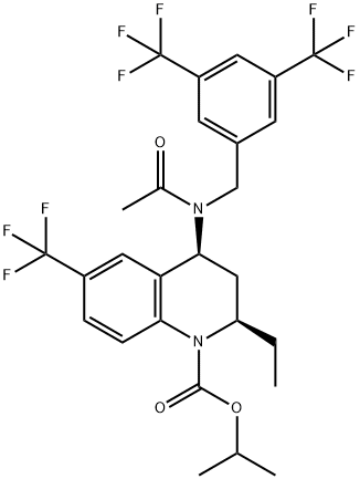 (2R,4S)-4-[Acetyl[[3,5-bis(trifluoromethyl)phenyl]methyl]amino]-2-ethyl-3,4-dihydro-6-(trifluoromethyl)-1(2H)-quinolinecarboxylic acid 1-methylethyl ester Structure