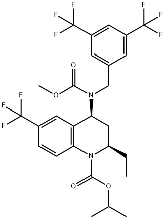 262352-13-6 (2R,4S)-4-[[[3,5-Bis(trifluoromethyl)phenyl]methyl](methoxycarbonyl)amino]-2-ethyl-3,4-dihydro-6-(trifluoromethyl)-1(2H)-quinolinecarboxylic acid methylethyl ester