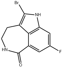 2-ブロモ-8-フルオロ-4,5-ジヒドロ-1H-アゼピノ[5,4,3-CD]インドール-6(3H)-オン 化学構造式