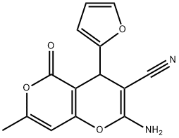 2-amino-4-(furan-2-yl)-7-methyl-5-oxo-4H,5H-pyrano[4,3-b]pyran-3-carbonitrile Structure