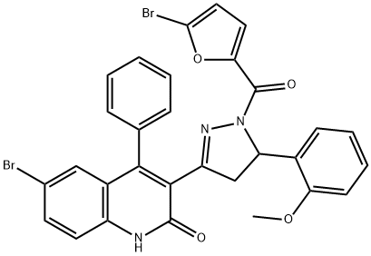 (3-(6-bromo-2-hydroxy-4-phenylquinolin-3-yl)-5-(2-methoxyphenyl)-4,5-dihydro-1H-pyrazol-1-yl)(5-bromofuran-2-yl)methanone Structure