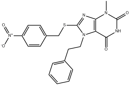 3-methyl-8-[(4-nitrobenzyl)sulfanyl]-7-(2-phenylethyl)-3,7-dihydro-1H-purine-2,6-dione Struktur