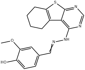 2-Methoxy-4-[(5,6,7,8-tetrahydro-benzo[4,5]thieno[2,3-d]pyrimidin-4-yl)-hydrazonomethyl]-phenol 结构式