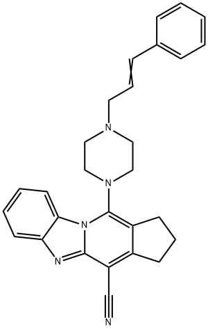 11-{4-[(2E)-3-phenylprop-2-en-1-yl]piperazin-1-yl}-2,3-dihydro-1H-cyclopenta[4,5]pyrido[1,2-a]benzimidazole-4-carbonitrile Struktur