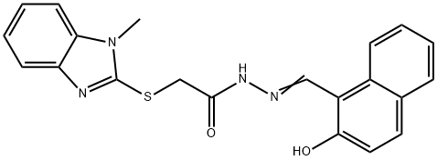 (E)-N'-((2-hydroxynaphthalen-1-yl)methylene)-2-((1-methyl-1H-benzo[d]imidazol-2-yl)thio)acetohydrazide Struktur
