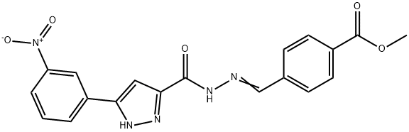 methyl 4-[(E)-(2-{[3-(3-nitrophenyl)-1H-pyrazol-5-yl]carbonyl}hydrazinylidene)methyl]benzoate Struktur
