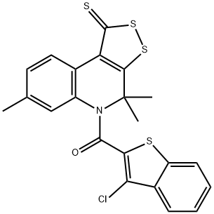 (3-chloro-1-benzothiophen-2-yl)(4,4,7-trimethyl-1-thioxo-1,4-dihydro-5H-[1,2]dithiolo[3,4-c]quinolin-5-yl)methanone,309736-83-2,结构式