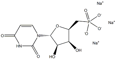 りん酸水素ナトリウム((2R,3S,4R,5R)-5-(2,4-ジオキソ-3,4-ジヒドロピリミジン-1(2H)-イル)-3,4-ジヒドロキシテトラヒドロフラン-2-イル)メチル 化学構造式
