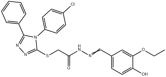 (E)-2-((4-(4-chlorophenyl)-5-phenyl-4H-1,2,4-triazol-3-yl)thio)-N'-(3-ethoxy-4-hydroxybenzylidene)acetohydrazide Structure