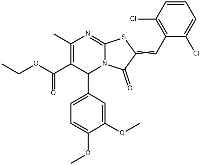 ethyl (2Z)-2-(2,6-dichlorobenzylidene)-5-(3,4-dimethoxyphenyl)-7-methyl-3-oxo-2,3-dihydro-5H-[1,3]thiazolo[3,2-a]pyrimidine-6-carboxylate,324567-71-7,结构式