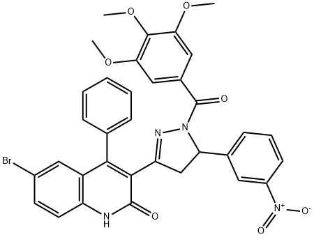 (3-(6-bromo-2-hydroxy-4-phenylquinolin-3-yl)-5-(3-nitrophenyl)-4,5-dihydro-1H-pyrazol-1-yl)(3,4,5-trimethoxyphenyl)methanone Structure