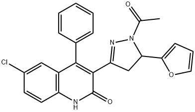 1-(3-(6-chloro-2-hydroxy-4-phenylquinolin-3-yl)-5-(furan-2-yl)-4,5-dihydro-1H-pyrazol-1-yl)ethanone Structure