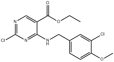 5-Pyrimidinecarboxylic acid,2-chloro-4-[[(3-chloro-4-methoxyphenyl)methyl]amino]-, ethyl ester Structure