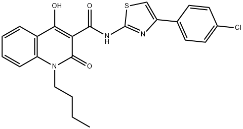 1-butyl-N-[4-(4-chlorophenyl)-1,3-thiazol-2-yl]-4-hydroxy-2-oxo-1,2-dihydroquinoline-3-carboxamide Struktur