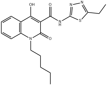 N-(5-ethyl-1,3,4-thiadiazol-2-yl)-4-hydroxy-2-oxo-1-pentyl-1,2-dihydroquinoline-3-carboxamide Struktur