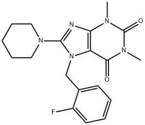 7-(2-fluorobenzyl)-1,3-dimethyl-8-(1-piperidinyl)-3,7-dihydro-1H-purine-2,6-dione Structure
