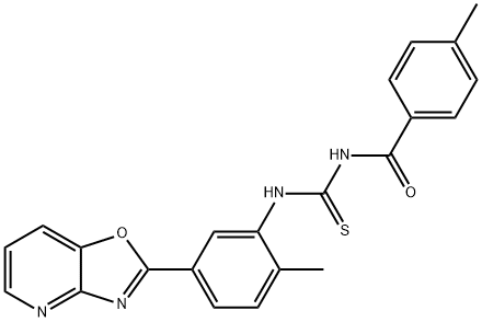 4-methyl-N-{[2-methyl-5-([1,3]oxazolo[4,5-b]pyridin-2-yl)phenyl]carbamothioyl}benzamide Struktur