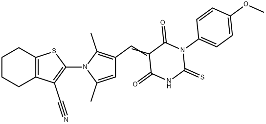 340315-04-0 2-(3-{(E)-[1-(4-methoxyphenyl)-4,6-dioxo-2-thioxotetrahydropyrimidin-5(2H)-ylidene]methyl}-2,5-dimethyl-1H-pyrrol-1-yl)-4,5,6,7-tetrahydro-1-benzothiophene-3-carbonitrile