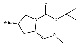 (2S,4S)-4-Amino-2-methoxymethyl-pyrrolidine-1-carboxylic acid tert-butyl ester 化学構造式