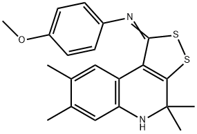 4-methoxy-N-[(1E)-4,4,7,8-tetramethyl-4,5-dihydro-1H-[1,2]dithiolo[3,4-c]quinolin-1-ylidene]aniline,352642-65-0,结构式