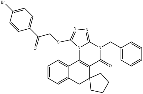 4-benzyl-1-((2-(4-bromophenyl)-2-oxoethyl)thio)-4H-spiro[benzo[h][1,2,4]triazolo[4,3-a]quinazoline-6,1'-cyclopentan]-5(7H)-one 结构式