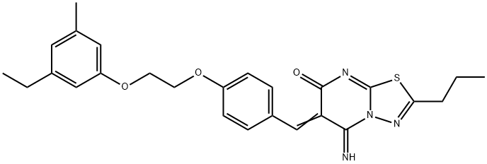 (6E)-6-{4-[2-(3-ethyl-5-methylphenoxy)ethoxy]benzylidene}-5-imino-2-propyl-5,6-dihydro-7H-[1,3,4]thiadiazolo[3,2-a]pyrimidin-7-one Structure