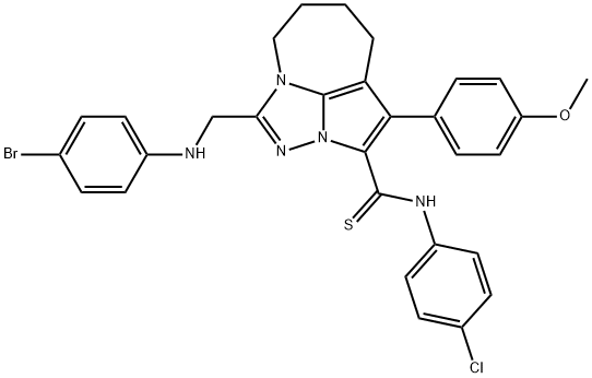 4-(((4-bromophenyl)amino)methyl)-N-(4-chlorophenyl)-1-(4-methoxyphenyl)-5,6,7,8-tetrahydro-2a,3,4a-triazacyclopenta[cd]azulene-2-carbothioamide Structure