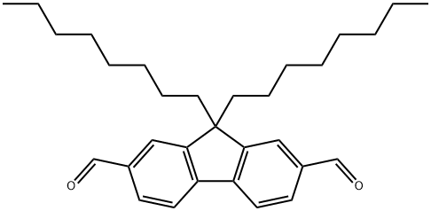 9,9-ジ-n-オクチルフルオレン-2,7-ジカルボキシアルデヒド 化学構造式