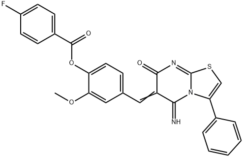 (Z)-4-((5-imino-7-oxo-3-phenyl-5H-thiazolo[3,2-a]pyrimidin-6(7H)-ylidene)methyl)-2-methoxyphenyl 4-fluorobenzoate Structure