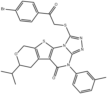 1-((2-(4-bromophenyl)-2-oxoethyl)thio)-7-isopropyl-4-(m-tolyl)-6,7-dihydro-4H-pyrano[4',3':4,5]thieno[3,2-e][1,2,4]triazolo[4,3-a]pyrimidin-5(9H)-one Structure