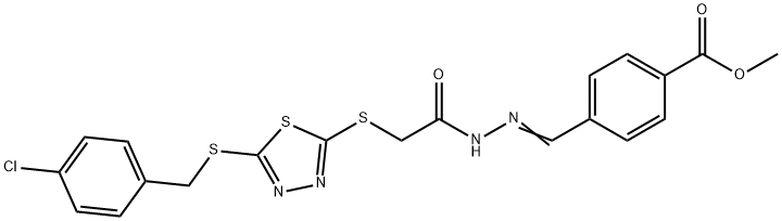 (E)-methyl 4-((2-(2-((5-((4-chlorobenzyl)thio)-1,3,4-thiadiazol-2-yl)thio)acetyl)hydrazono)methyl)benzoate Struktur