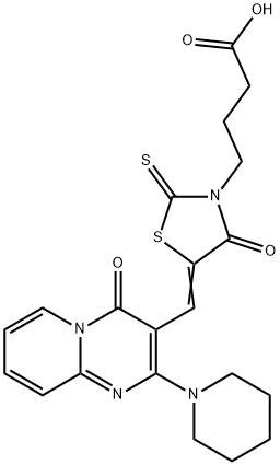 4-(4-oxo-5-{[4-oxo-2-(1-piperidinyl)-4H-pyrido[1,2-a]pyrimidin-3-yl]methylene}-2-thioxo-1,3-thiazolidin-3-yl)butanoic acid 结构式