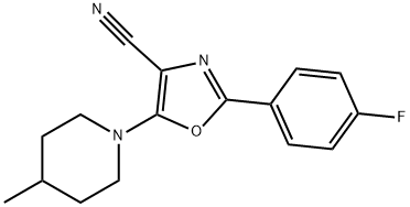 2-(4-fluorophenyl)-5-(4-methylpiperidin-1-yl)-1,3-oxazole-4-carbonitrile Struktur