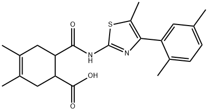6-((4-(2,5-dimethylphenyl)-5-methylthiazol-2-yl)carbamoyl)-3,4-dimethylcyclohex-3-enecarboxylic acid Structure