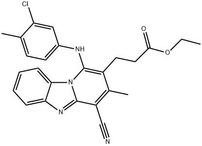 ethyl 3-{1-[(3-chloro-4-methylphenyl)amino]-4-cyano-3-methylpyrido[1,2-a]benzimidazol-2-yl}propanoate Struktur