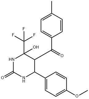 4-hydroxy-6-(4-methoxyphenyl)-5-(4-methylbenzoyl)-4-(trifluoromethyl)tetrahydro-2(1H)-pyrimidinone Struktur