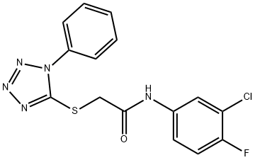 N-(3-chloro-4-fluorophenyl)-2-[(1-phenyl-1H-tetrazol-5-yl)sulfanyl]acetamide 结构式