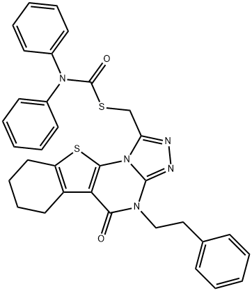 S-((5-oxo-4-phenethyl-4,5,6,7,8,9-hexahydrobenzo[4,5]thieno[3,2-e][1,2,4]triazolo[4,3-a]pyrimidin-1-yl)methyl) diphenylcarbamothioate Structure