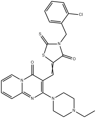 3-{(Z)-[3-(2-chlorobenzyl)-4-oxo-2-thioxo-1,3-thiazolidin-5-ylidene]methyl}-2-(4-ethylpiperazin-1-yl)-4H-pyrido[1,2-a]pyrimidin-4-one Struktur