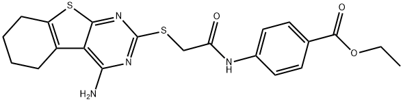 ethyl 4-({[(4-amino-5,6,7,8-tetrahydro[1]benzothieno[2,3-d]pyrimidin-2-yl)sulfanyl]acetyl}amino)benzoate Struktur