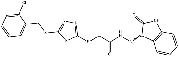 2-({5-[(2-chlorobenzyl)sulfanyl]-1,3,4-thiadiazol-2-yl}sulfanyl)-N'-[(3E)-2-oxo-1,2-dihydro-3H-indol-3-ylidene]acetohydrazide Struktur