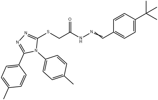 2-{[4,5-bis(4-methylphenyl)-4H-1,2,4-triazol-3-yl]sulfanyl}-N'-[(E)-(4-tert-butylphenyl)methylidene]acetohydrazide,498544-66-4,结构式