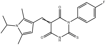 (5E)-5-{[2,5-dimethyl-1-(propan-2-yl)-1H-pyrrol-3-yl]methylidene}-1-(4-fluorophenyl)-2-thioxodihydropyrimidine-4,6(1H,5H)-dione Struktur